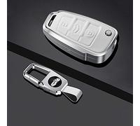 HIBEYO Smart car key case fits Audi protective key case cover for A1 A3 A4 A6 Q3 Q5 Q7 S3 R8 TT Seat 3-button key box key fob leather aluminium alloy white
