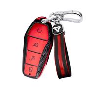 HIBEYO Smart Car Key Case Fits BYD TPU Leather Texture Key Case Protective Cover for BYD Atto 3 Han EV Dolphin Song Pro Max Tang DM Qin Plus Key Case Car Decoration 4-Button Red