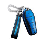 HIBEYO Smart Car Key Case Fits BYD TPU Leather Texture Key Case Protective Cover for BYD Atto 3 Han EV Dolphin Song Pro Max Tang DM Qin Plus Key Case Car Decoration 4-Button Blue