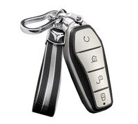 HIBEYO Smart Car Key Case Fits BYD TPU Leather Texture Key Case Protective Cover for BYD Atto 3 Han EV Dolphin Song Pro Max Tang DM Qin Plus Key Case Car Decoration 4 Button Silver