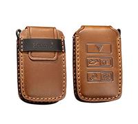 HIBEYO Smart Car Key Case Fits Land Rover Leather Protective Key Case Cover for Land Rover Discovery 5 Velar Evoque Jaguar XE XF XJ F-Type Key Box Key Fob A Brown
