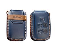 HIBEYO Smart Car Key Case Fits Land Rover Leather Protective Remote Key Case Cover for Range Rover Sport Evoque Vogue Jaguar XF XJ XE Key Fob Key Box-A Blue