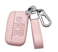 HIBEYO Smart Car Key Case Fits Land Rover Protective Case Key Cover Cowhide Leather for LR4 Range Rover Sport Evoque Vogue Jaguar XF XJL Key Box Key Ring 5 Buttons A Pink