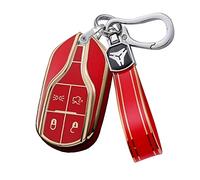 HIBEYO Smart Car Key Case Fits Maserati TPU Protective Case Key Cover for Maserati Levante GT Ghibli Quattroporte Granturismo Spoiler Key Case Remote Control Accessories 4 Buttons Red