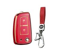 HIBEYO Smart Car Key Case Fits Nissan Protective Case Key Cover TPU for Nissan Qashqai J11 Micra Pulsar Rogue Keychain Key Fob Flip 2 Buttons (Red)