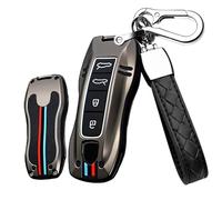 HIBEYO Smart Car Key Case Fits Porsche Cover Protective Key Case for Porsche 971 9YA Macan Boxster Carrera Taycan Anamera Key Box Key Ring Accessories 4 Buttons Black