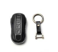 HIBEYO Smart Car Key Case Fits Porsche Protective Case Key Cover for Porsche 911 971 9YA Macan Boxster Carrera Taycan Panamera Cowhide Leather Key Box Keychain Black
