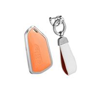 HIBEYO Smart Car Key Case Fits VW Key Case Leather Protective Cover Key Cover for VW Golf 8 Seat Leon MK 4 Tarraco Ateca Skoda Octavia 3 Buttons Key Chain Key Case Orange