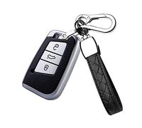 HIBEYO Smart Car Key Case Fits VW Key Cover Protective Case for Golf 7 Polo Passat T-Rock Skoda Seat 3 Buttons Remote Control Accessories Key Fob 3 Buttons TPU Leather Texture Silver