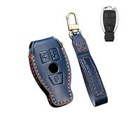HIBEYO Smart Car Key Case for Mercedes Leather Protective Case with Key Fob Remote Key Case Cover for Benz A B C E G S R Class GLA GLC GLE GLS SL SLK Key Box A Blue