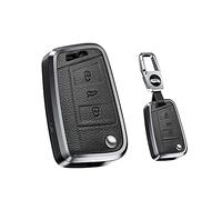 HIBEYO Smart Car Key Case Suitable for VW Skoda Karoq Superb Octavia Golf 7 MK7 MK4 Polo T-ROC Touran Seat Leon Ibiza Key Case Key Fob Leather (Black)