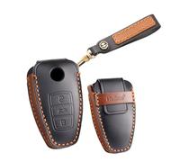 HIBEYO Smart Key Case Cover Fits VW Touareg 2013-2018 Leather Protective Car Key Case Fits Volkswagen Touareg Key Case Remote Key Box Key Ring Black