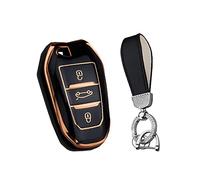HIBEYO Smart Key Case Fits Peugeot Soft TPU Protective Case Car Key Case for Peugeot 301-307-308 for Citroen C4L-C3-C5-XR for Vauxhall Grandland X Keychain Key Box Black