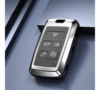 HIBEYO Smart key case suitable for Land Rover Jaguar protective key box for Jaguar XE Range Rover Sport Velar Discovery 5 remote key housing carbon fibre 5 buttons (silver thermoplastic polyurethane)