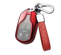 HIBEYO Smartkey Car Key Case Fits Maserati TPU Protective Case Key Cover Silicone Protection for Maserati Levante Ghibli Quattroporte GT Granturism Grancabrio Remote Control Red