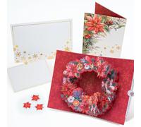 HIBINO 3D Pop-Up Christmas Wreath Card | With Slide-Out Message Note | Handcrafted Holiday Greeting Card | Perfect for Christmas, Holiday Wishes & Winter Greetings | Designed in Japan