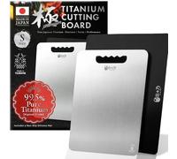HIBINO Titanium Cutting Board | 99.5% Pure Japanese Titanium | Non-Toxic | Lightweight & Dishwasher Safe | S Size | Made in Japan | With Non-Slip Mat | For Kitchen & Camping Use