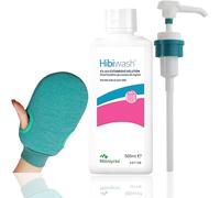 Hibiscrub now Hibiwash Complete Kit - Hibiwash 500ml Antibacterial Body Wash, Pump for Hibi scrub & Microfibre Bath Glove for gentle cleansing - (Also