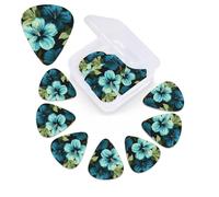 Hibiscus 12 Pack Flower Guitar Picks Set with Custom Organizer Storage Box, Guitar Accessories, Ukulele for Acoustic Guitar, Bass, St Day Gift