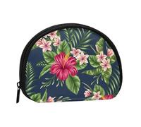 Hibiscus and PlumeriaSmall Makeup Sanitary Napkin Storage Bag,Women's Cosmetic Coin Purse