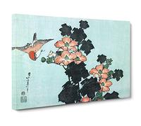 Hibiscus And Sparrow By Katsushika Hokusai Canvas Print | Gallery Wrapped 30mm Frame Wall Art | 24x16 inches | Ready to Hang | Asian Animals Picture | Living Room Bedroom Lounge Office
