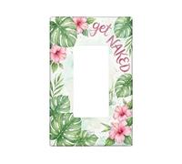 Hibiscus Bathroom Single Rocker Light Switch Cover, Tropical Botanical Monstera Stones Summer Green Plastic Standard Size Switch Plate Decorative for Bedroom Office Kitchen Entrance Decor