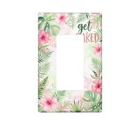 Hibiscus Bathroom Single Rocker Light Switch Cover, Tropical Modern Leaves Watercolor Summer Green Plastic Standard Size Decorative Wall Plates for Home Living Room New Apartment Decor