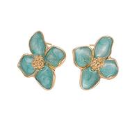 Hibiscus Drop Glaze Flower Stud Earrings for Women and Girls French Vintage Style Fashion Korean Wedding Jewelry