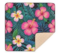 Hibiscus Floral Pattern Cute Foldable Baby Play Mat for Indoor Outdoor Lightweight Baby Play Tummy Time Mat for Baby Toddler Infant, 50'' x 50''