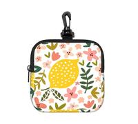 Hibiscus Flower and Lemon, Square Zipper Storage Bag, Neoprene Coin Purse, Small Wallets, Change Pouch, Change Purse