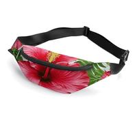 Hibiscus Flower Fanny Packs with Zipper, Personalized Waist Bags with Multiple Pockets, Adjustable Sling Bag for Travel, Waterproof Belt Bag, Crossbody Bags for Unisex