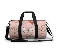 Hibiscus Flower Pattern Gym Bag Small Travel Duffle Bag with Compartment Carry On Weekender Bag for Women Men, Butterflies and Plants, 17.7in/9in/9in