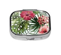 Hibiscus Flower Print,Meta Pill Box 2 Compartment Medicine Case,Portable Organizer,Rectangle Meta Portable Organizer Pill Box 1478 Compartment Medicine Case