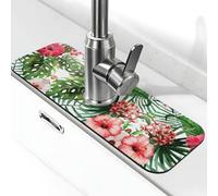 Hibiscus Flower Print Stone Faucet Mat for Kitchen Sink,Diatomite Absorbent Mat, Tap Splash Guard for Bathroom Kitchen (15" X 5.5" )