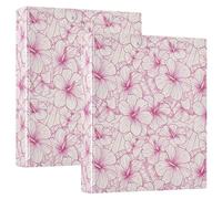 Hibiscus Flower Red Lines Pattern 3 D-Ring Binder A4 2 Pack with 200 Sheet for Kids School Supplies Women Men Office
