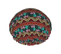 Hibiscus Flowers And Palm Leaves Tribal Ethnic Shower Caps For Women,Waterproof Reusable Shower Hair Caps Bath Caps Turban Shower Cap For Girls