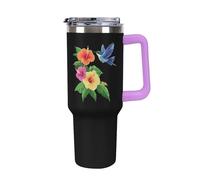 Hibiscus Flowers Hummingbird 40 Oz Tumbler Car Cup with Handle Insulated Cups Large Capacity Coffee Mug Water Bottle