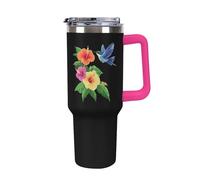 Hibiscus Flowers Hummingbird 40 Oz Tumbler Car Cup with Handle Insulated Cups Large Capacity Coffee Mug Water Bottle