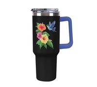 Hibiscus Flowers Hummingbird 40 Oz Tumbler Car Cup with Handle Insulated Cups Large Capacity Coffee Mug Water Bottle