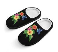 Hibiscus Flowers Hummingbird Cute House Slippers Cotton Slipper Indoor Soft Shoes for Boys Girls
