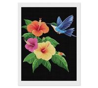 Hibiscus Flowers Hummingbird Full Drill Painting Art Kits Square Diamond Art Craft for Home Wall Decor Men Women
