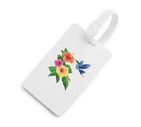 Hibiscus Flowers Hummingbird Luggage Tags with Name ID Card TPU Travel Bag Tag for Suitcases