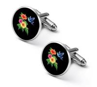 Hibiscus Flowers Hummingbird Mens Cufflinks Alloy Shirt Cuff Links Tuxedo Studs Accessories for Business Wedding