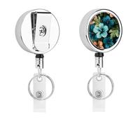 Hibiscus Flowers Pattern Badge Reel Retractable Stainless Steel Badge Holder Convenient to Carry Sturdy ID Card Buckle Name Card Badges Clip for Office Doctor Nurse