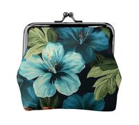 Hibiscus Flowers Pattern Coin Purse for Women, Small PU Leather Change Purse with Kiss Lock, Vintage Coin Wallet Card Holder, Mini Coin Pocket Pouch Change Holder for Travel, Party