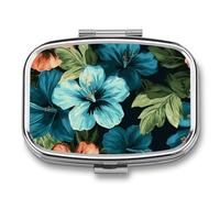 Hibiscus Flowers Pattern Pill Box,2 Compartments Square Pills Container,Portable for Pocket Or Purse Pill Organizer to Hold Vitamins,Medication,Fish Oil,etc
