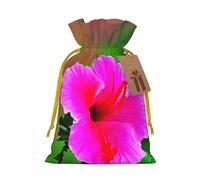 Hibiscus Flowers Pattern Print Christmas Drawstring Gift Bags With Cards For Xmas Party Decorations Holiday