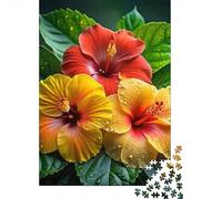 Hibiscus Flowers1000 Pieces Recycled Cardboard Morning Dew Jigsaw Puzzle Collection Adults Kids 12-18 Years Logic Skill Brain Training Party Activity Gift 52x38cm/1000pcs