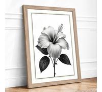 Hibiscus in Bloom Botanical Framed Wall Art Print A4 (29.7×21cm) Oak, Wall Decor for Living Room, Bedroom, Office & Home, Ready to Hang, Art Gift