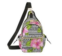 Hibiscus Pink Flowers Black White Crossbody Bag for Work and Travel, Polyester Shoulder Sling with Magnetic Front Pocket and